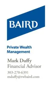 Blue and white logo titled Baird